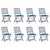 Cadeiras de exterior dobráveis 8pcs c/ almofadões acácia maciça