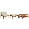 3 pcs conj. lounge de jardim c/ almofadões branco nata acácia - Image 2
