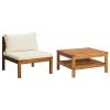 2 pcs conjunto sofás de jardim c/ almofadões branco nata acácia - Image 2