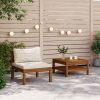 2 pcs conjunto sofás de jardim c/ almofadões branco nata acácia