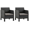 Cadeiras de jardim com almofadões 2 pcs vime PP antracite