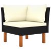 7 pcs conj. lounge jardim vime PE e madeira de eucalipto preto - Image 3