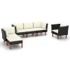 6 pcs conj. lounge jardim vime PE e madeira de eucalipto preto