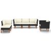 6 pcs conj. lounge jardim vime PE e madeira de eucalipto preto - Image 2