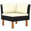 6 pcs conj. lounge jardim vime PE e madeira de eucalipto preto - Image 3