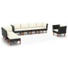 8 pcs conj. lounge jardim vime PE e madeira de eucalipto preto