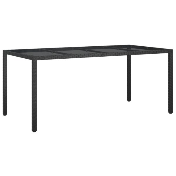 Mesa de jardim 190x90x75 cm vidro temperado e vime PE preto - Image 2