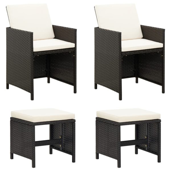 4 pcs conjunto de cadeiras e bancos de jardim vime PE preto
