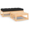 3 pcs conjunto lounge de jardim c/ almofadões pinho maciço