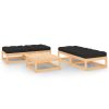5 pcs conjunto lounge de jardim c/ almofadões pinho maciço