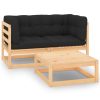 3 pcs conjunto lounge de jardim c/ almofadões pinho maciço