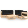 5 pcs conjunto lounge de jardim c/ almofadões pinho maciço