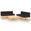 5 pcs conjunto lounge de jardim c/ almofadões pinho maciço