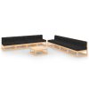 9 pcs conjunto lounge de jardim c/ almofadões pinho maciço