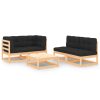 5 pcs conjunto lounge de jardim c/ almofadões pinho maciço