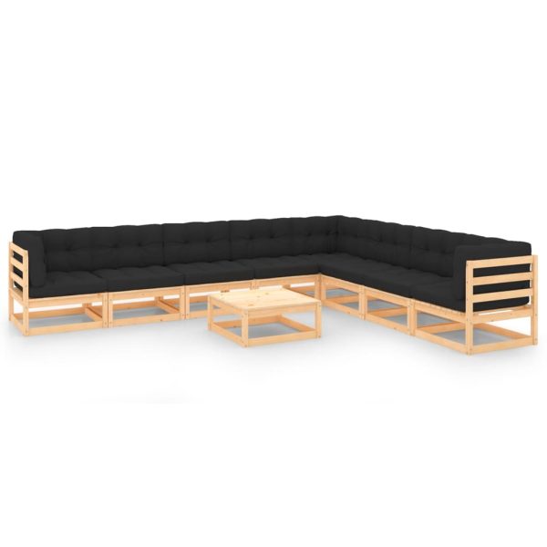 9 pcs conj. lounge jardim c/ almofadões antracite pinho maciço