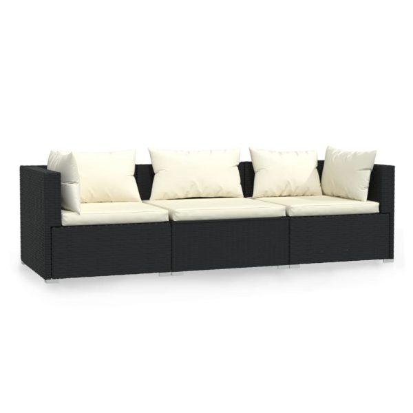 Sofá de 3 lugares com almofadões vime PE preto - Image 2