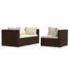 3 pcs conjunto lounge jardim c/ almofadões vime PE castanho - Image 2