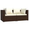 3 pcs conjunto lounge jardim c/ almofadões vime PE castanho - Image 3