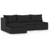 4 pcs conjunto lounge de jardim c/ almofadões vime PE preto - Image 2