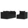 3 pcs conjunto lounge de jardim c/ almofadões vime PE preto - Image 2