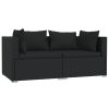 3 pcs conjunto lounge de jardim c/ almofadões vime PE preto - Image 3