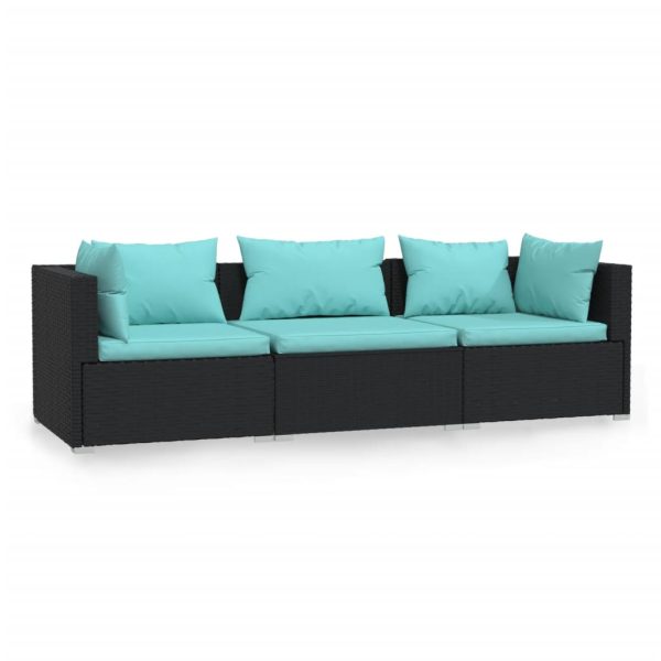 Sofá com almofadões 3 lugares vime PE preto - Image 2