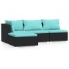 4 pcs conjunto lounge de jardim c/ almofadões vime PE preto - Image 2