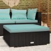 Apoio de pés p/ jardim com almofadão 70x70x30 cm vime PE preto