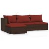 4 pcs conjunto lounge jardim c/ almofadões vime PE castanho - Image 2