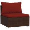 4 pcs conjunto lounge jardim c/ almofadões vime PE castanho - Image 3