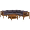 6 pcs conjunto lounge de jardim c/ almofadões acácia maciça - Image 2