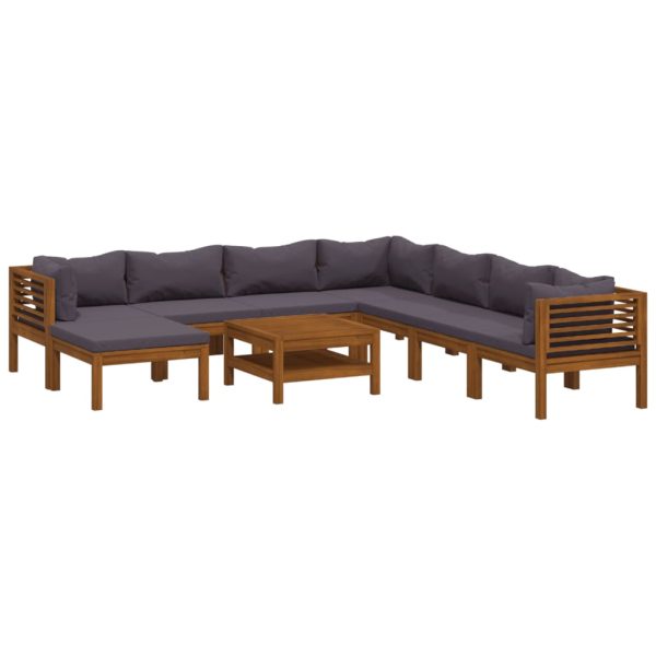 9 pcs conjunto lounge de jardim c/ almofadões acácia maciça - Image 2