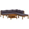 6 pcs conjunto lounge de jardim c/ almofadões acácia maciça - Image 2