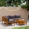 5 pcs conjunto lounge de jardim c/ almofadões acácia maciça