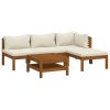 5 pcs conjunto lounge jardim c/ almofadões creme acácia maciça - Image 2