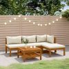 5 pcs conjunto lounge jardim c/ almofadões creme acácia maciça