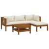 5 pcs conjunto lounge jardim c/ almofadões creme acácia maciça - Image 2