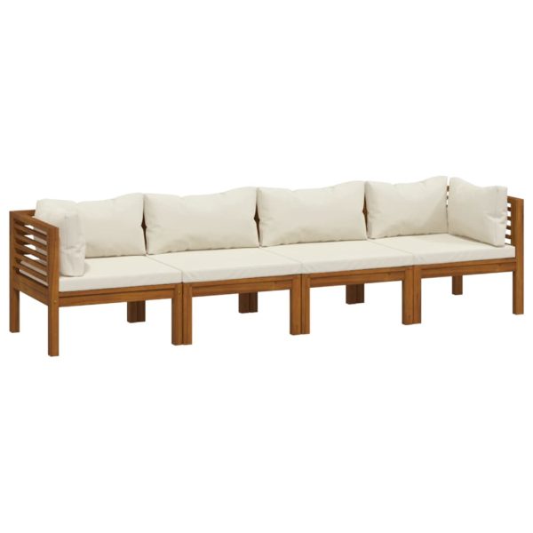 Banco de jardim 4 lugares c/ almofadões cor creme acácia maciça - Image 2