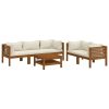 6 pcs conjunto lounge jardim c/ almofadões creme acácia maciça - Image 2
