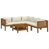 6 pcs conjunto lounge jardim c/ almofadões creme acácia maciça - Image 2