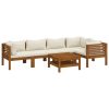 6 pcs conjunto lounge jardim c/ almofadões creme acácia maciça - Image 2