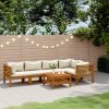 6 pcs conjunto lounge jardim c/ almofadões creme acácia maciça