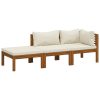 3 pcs conjunto lounge jardim c/ almofadões creme acácia maciça - Image 2