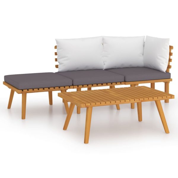 4 pcs conj. lounge jardim c/ almofadões madeira acácia maciça - Image 2