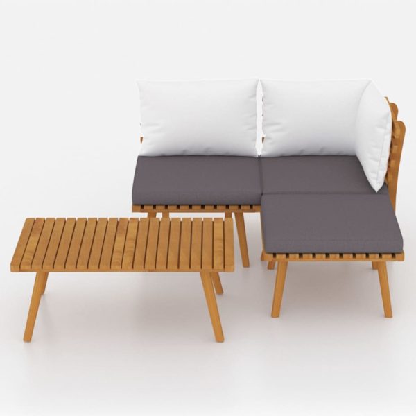 4 pcs conj. lounge jardim c/ almofadões madeira acácia maciça - Image 3