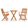 3 pcs conj. jantar exterior dobrável madeira eucalipto maciça