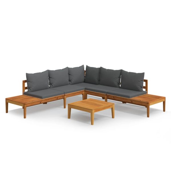 4 pcs conj. lounge de jardim c/ almofadões cinza-escuro acácia - Image 2