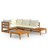 4 pcs conj. lounge de jardim c/ almofadões branco nata acácia - Image 2
