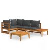 4 pcs conj. lounge de jardim c/ almofadões cinza-escuro acácia - Image 2